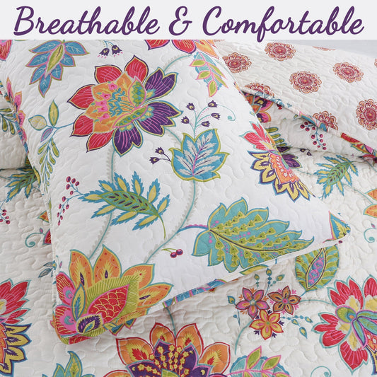 Spring Blossom Floral 3-Piece Reversible Quilt Bedding Set