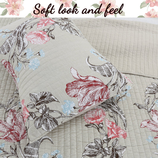Modern Blooming Floral 3-Piece Reversible Quilt Bedding Set
