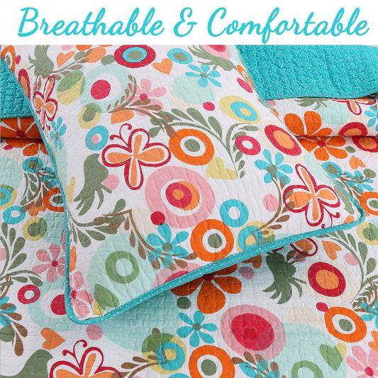 Floral Whimsy Colorful Reversible Quilt Bedding Set