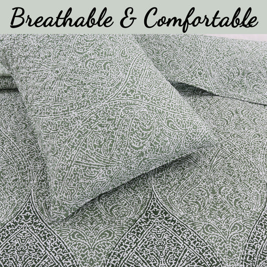 Ombre Leaf Sage Forest Green Medallion 3- Piece Reversible Quilt Bedding Set