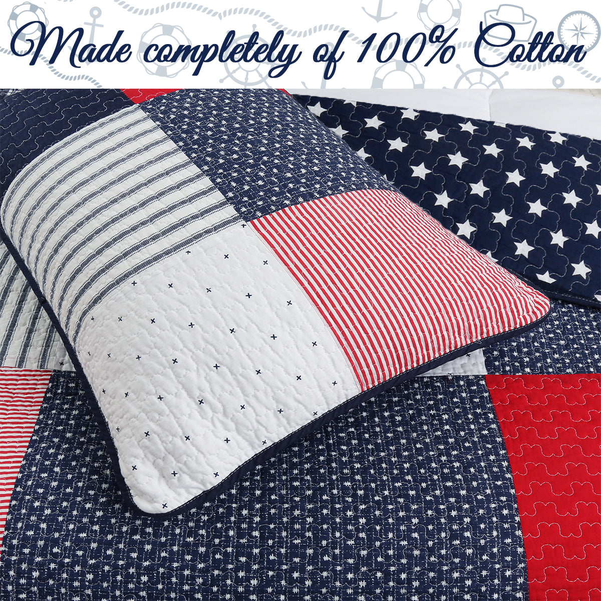 a red white and blue quilt