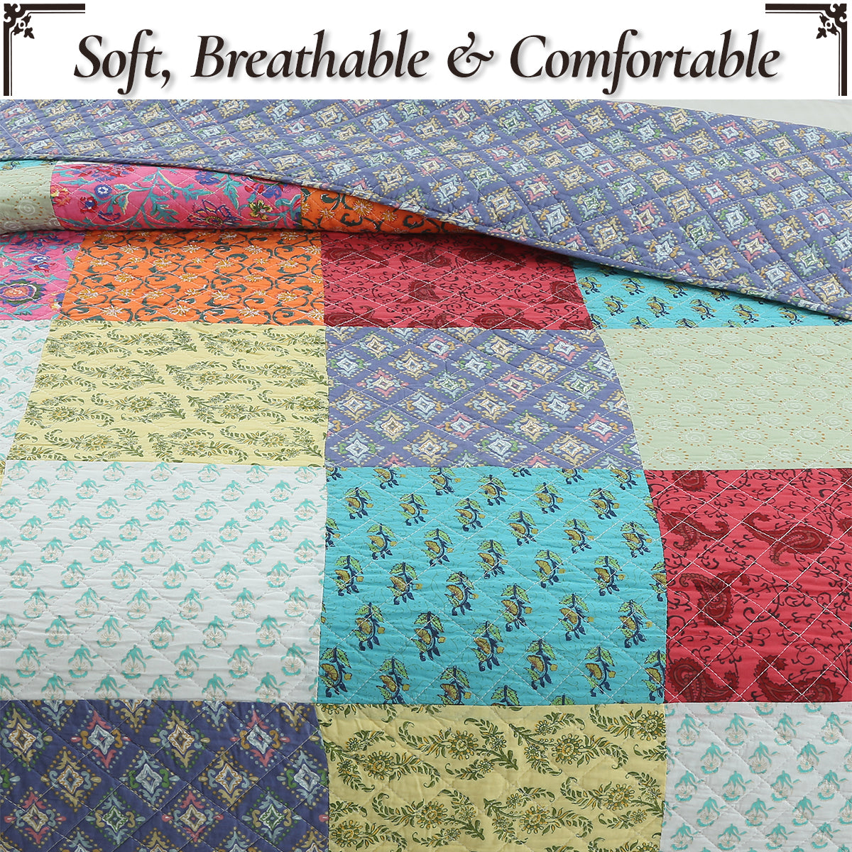 a close up of a quilt