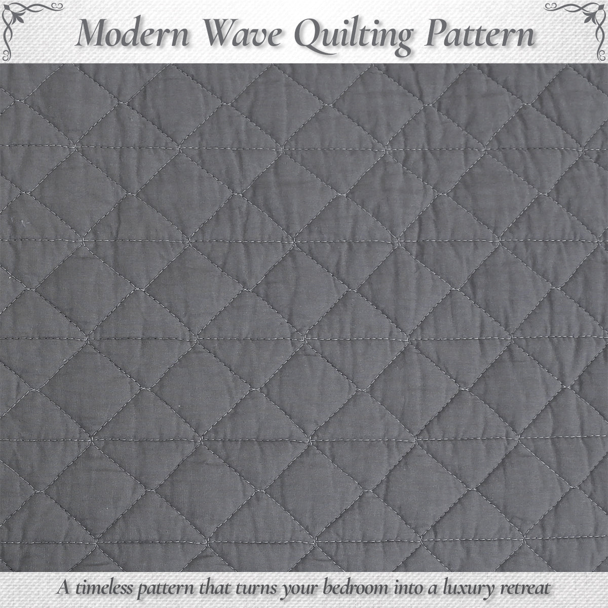 Square Checkered Crisp Clean Solid Chic Gray 3 Piece Cotton Reversible Quilt Bedding Set