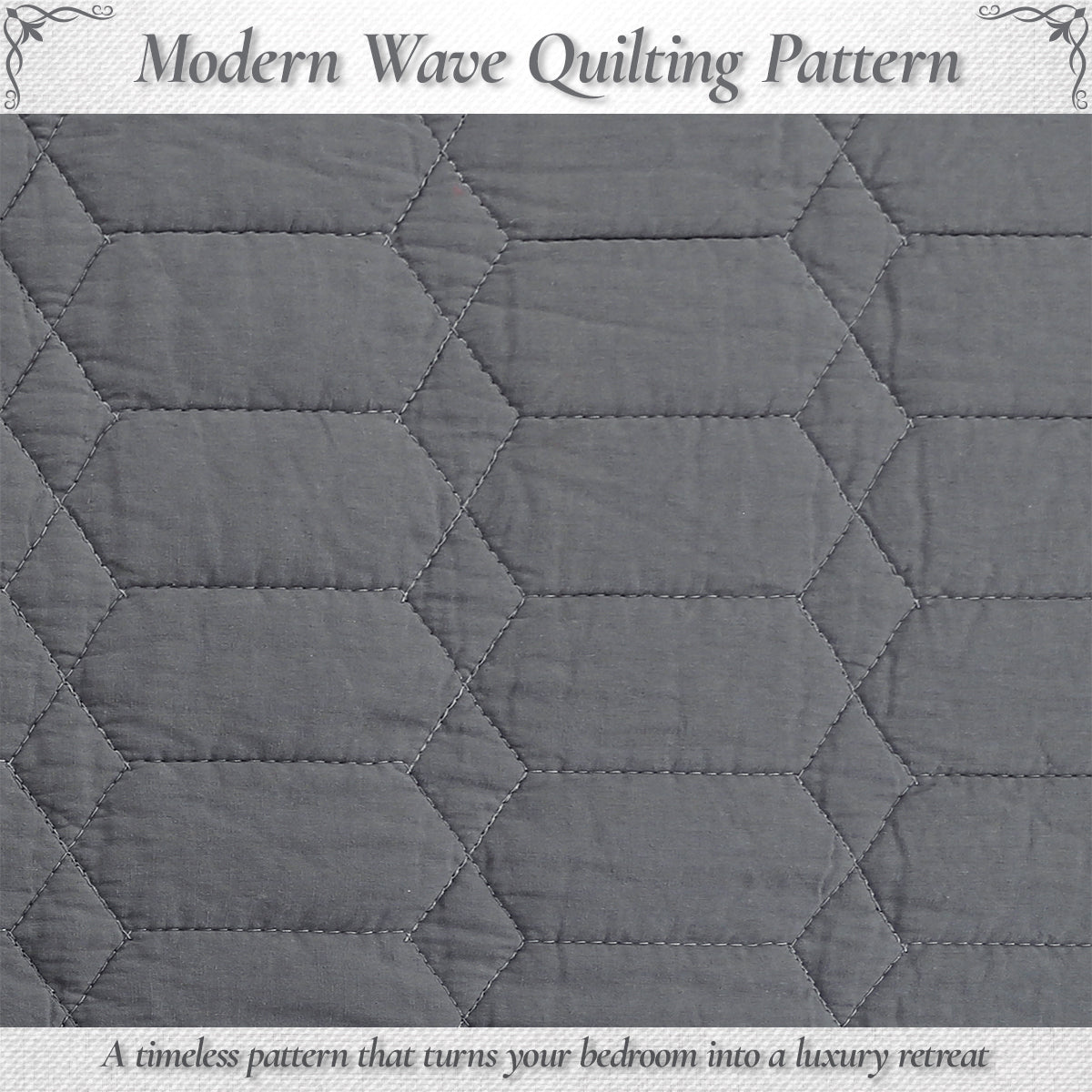 Diamond Honeycomb Solid Chic Gray 3 Piece Cotton Reversible Quilt Bedding Set