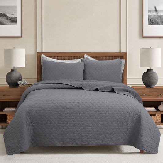 Ogee Classic Solid Chic Gray 3 Piece Cotton Quilt Bedding Set