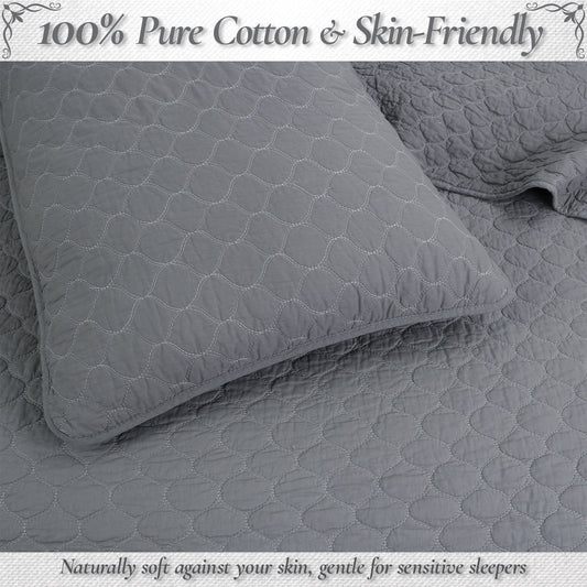 Ogee Classic Solid Chic Gray 3 Piece Cotton Quilt Bedding Set