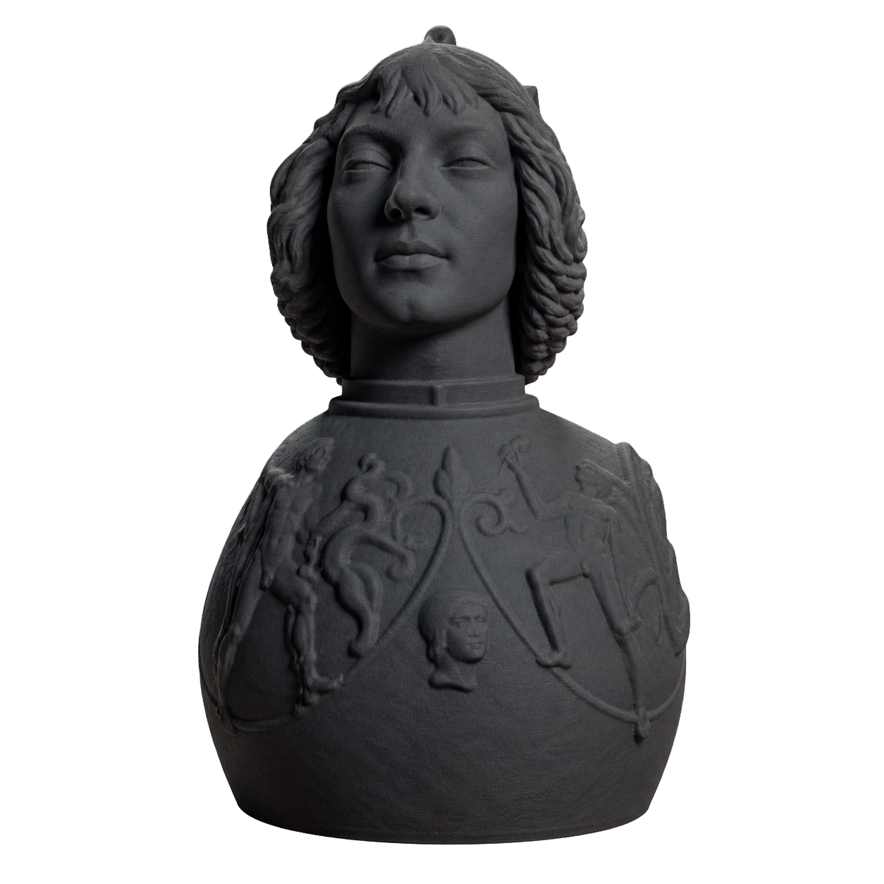 Helmet-clad man and chest harness with relief