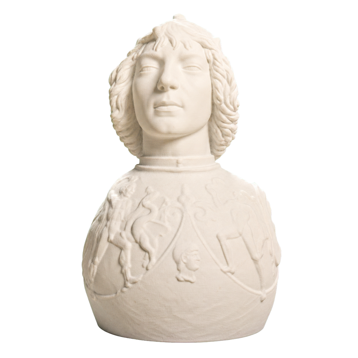 Helmet-clad man and chest harness with relief