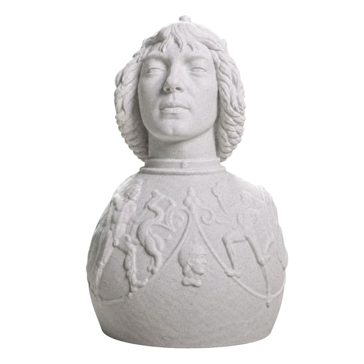 Helmet-clad man and chest harness with relief