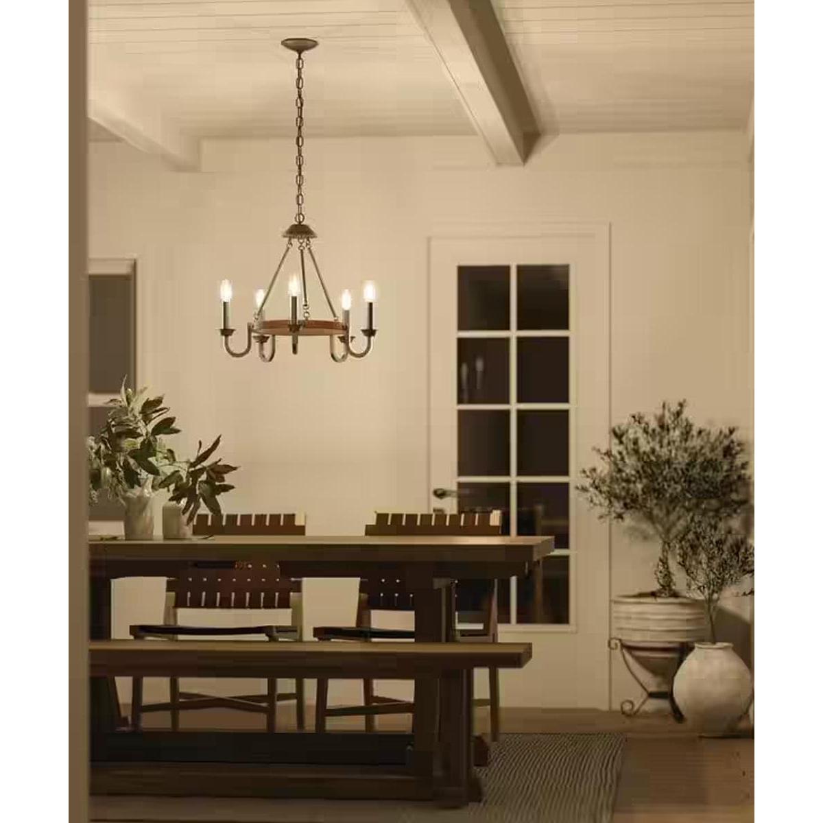 Barrett 22"W 5-Light Chandelier by Kichler Auburn Stain with Anvil Iron Finish
