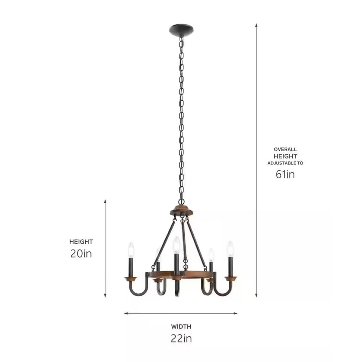 Barrett 22"W 5-Light Chandelier by Kichler Auburn Stain with Anvil Iron Finish