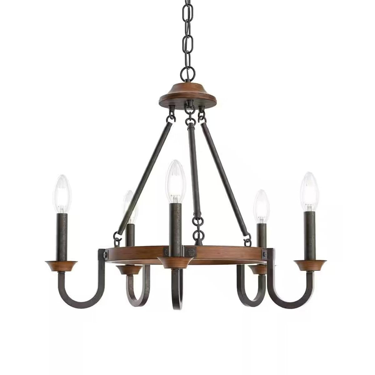 Barrett 22"W 5-Light Chandelier by Kichler Auburn Stain with Anvil Iron Finish