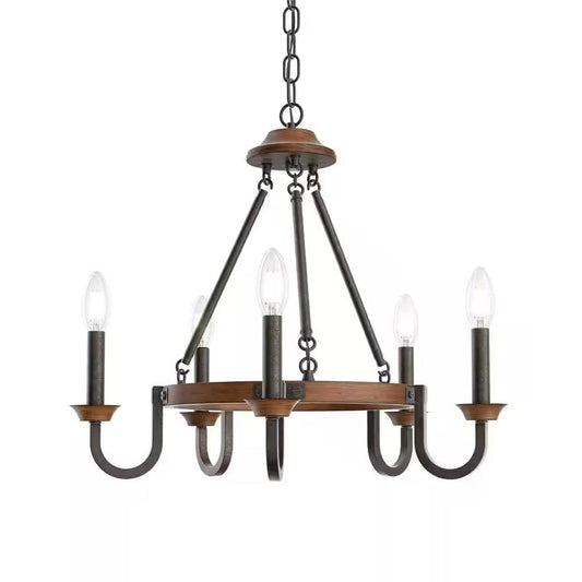 Barrett 22"W 5-Light Chandelier by Kichler Auburn Stain with Anvil Iron Finish