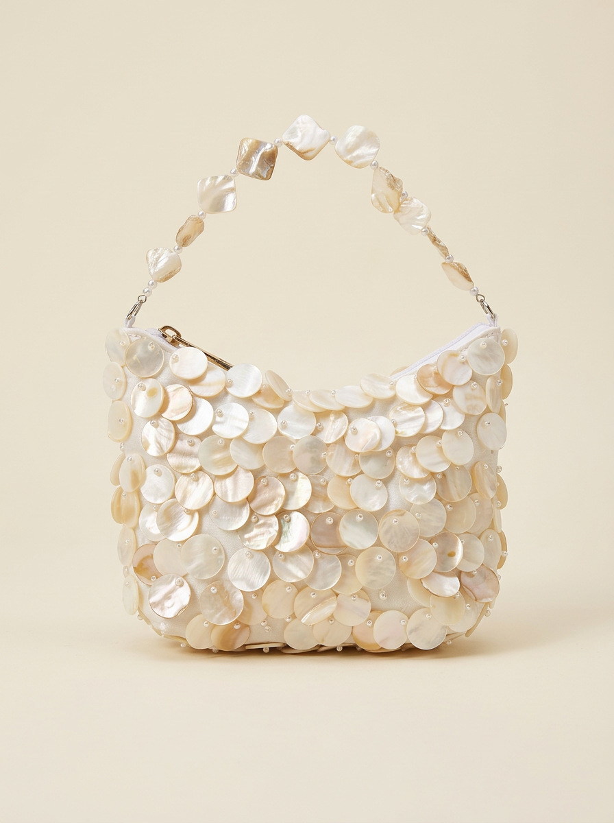 Luxe Handcrafted Mother of Pearl Disc Clutch for Special Occassion & Summer Vacations