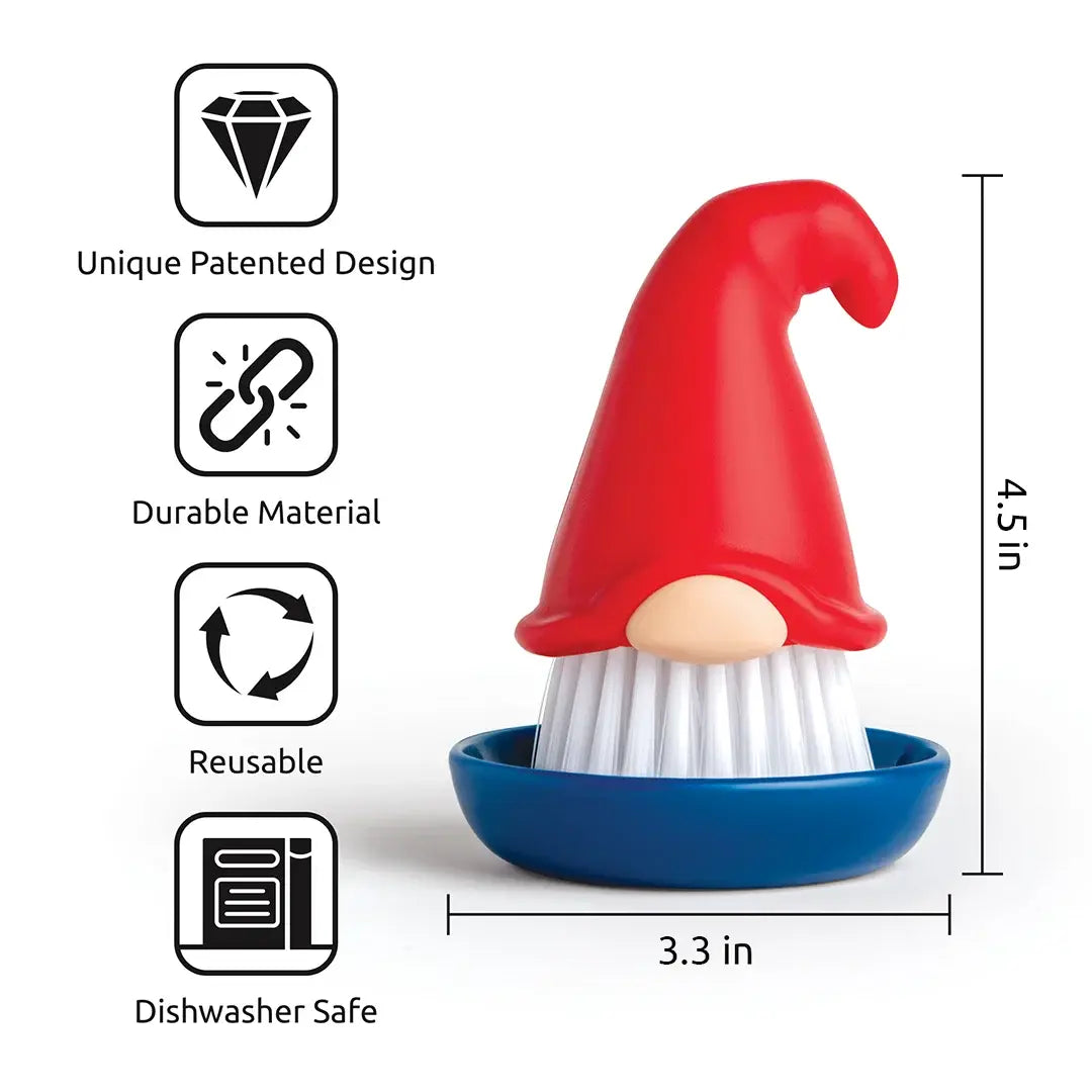 a small dish brush with a gnome hat