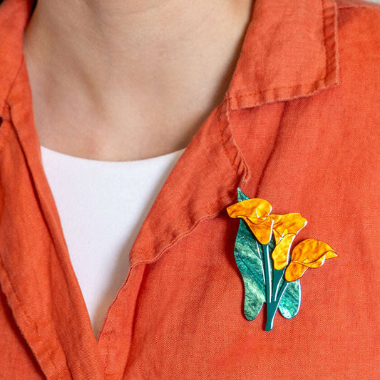 a person wearing a brooch