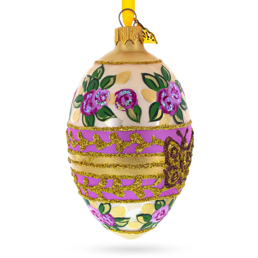 Bee and Roses Glass Egg Ornaments 4 Inches