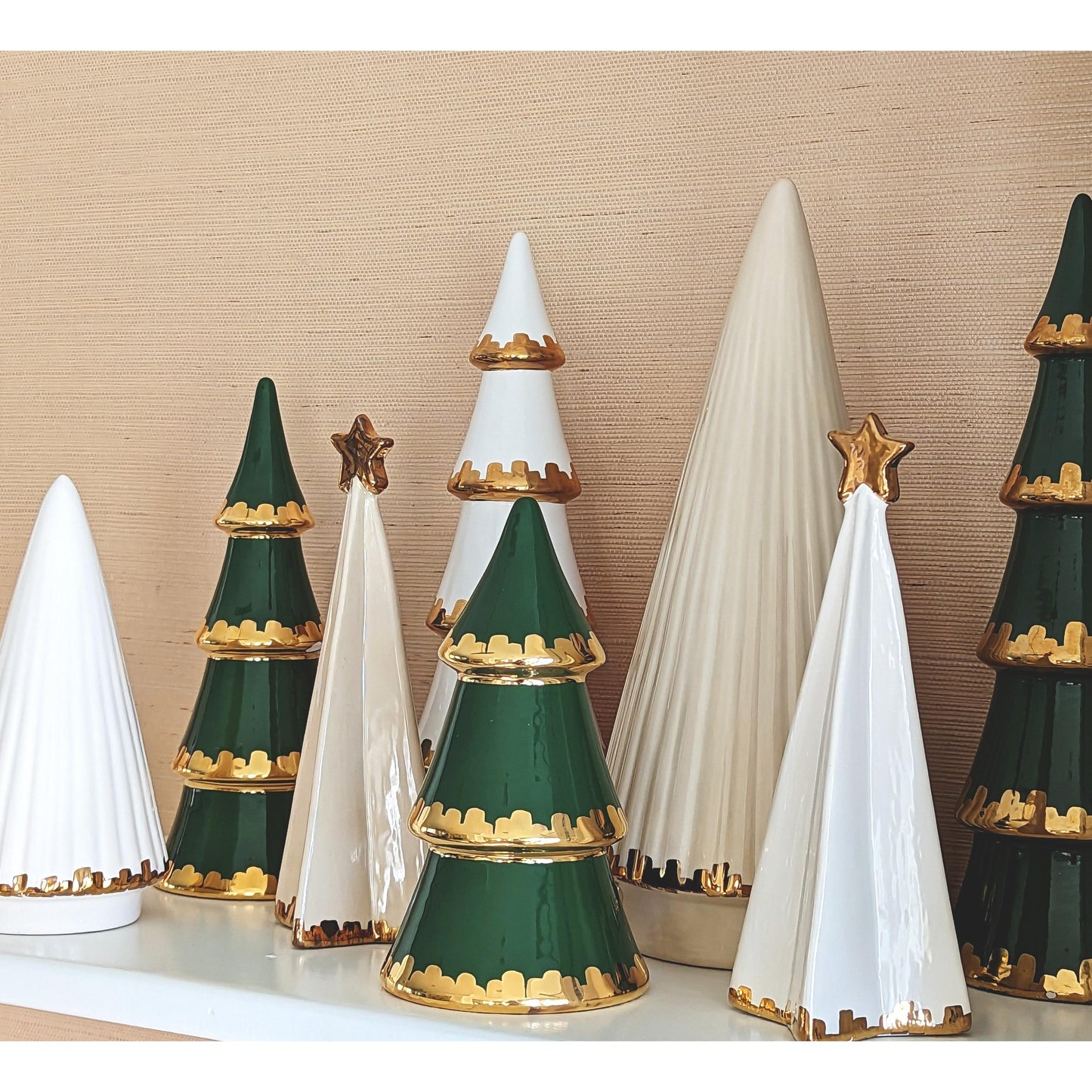 Beige Folded Christmas Trees with 22K Gold Brushstroke Accent