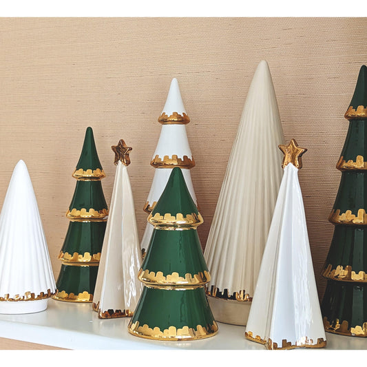 Beige Folded Christmas Trees with 22K Gold Brushstroke Accent