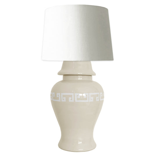 Beige Greek Key Ginger Jar Lamp