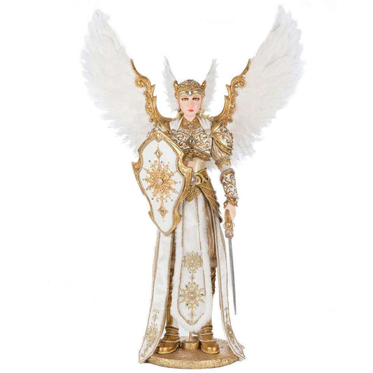 a statue of a woman with wings and a sword
