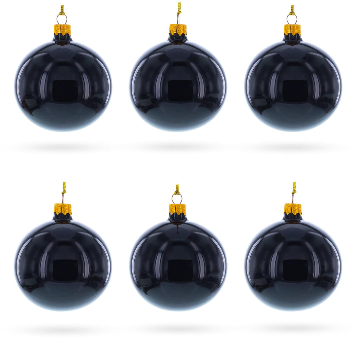 Black Glossy Glass Ball Christmas Ornament 3.25 Inches