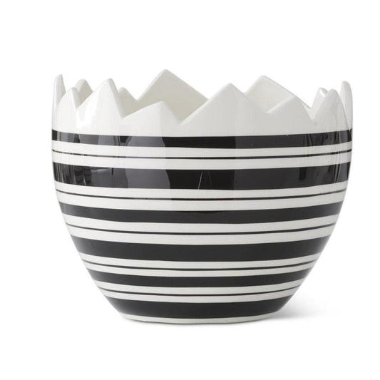 Black & White Striped Ceramic Egg Dishes (Set of 2)