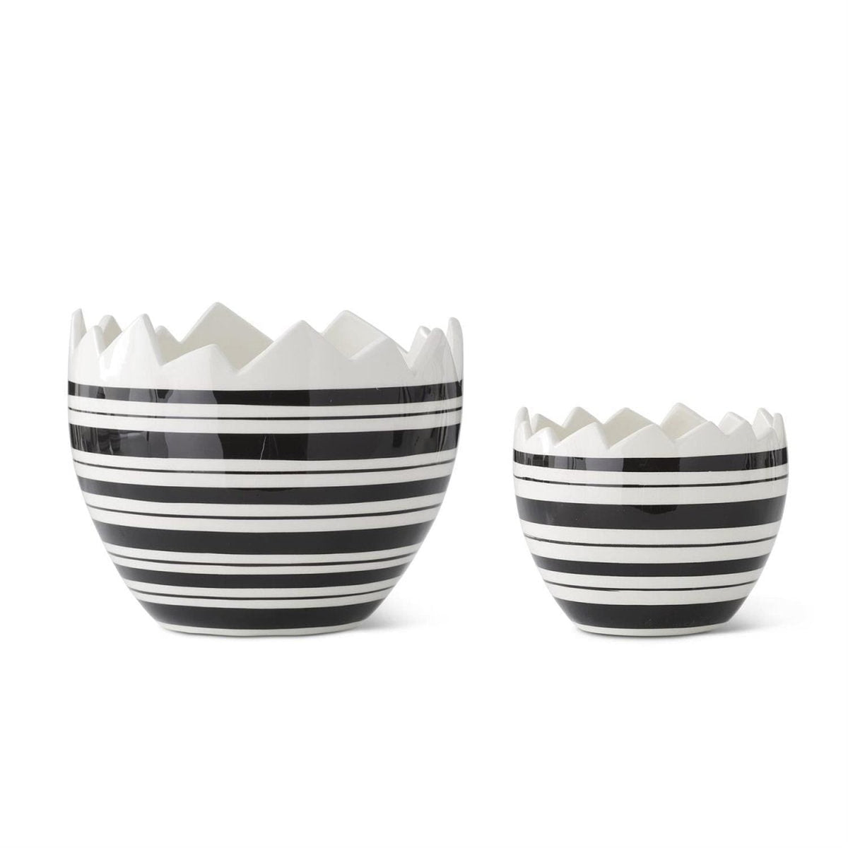 Black & White Striped Ceramic Egg Dishes (Set of 2)