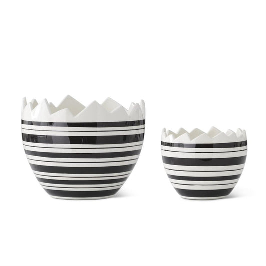 Black & White Striped Ceramic Egg Dishes (Set of 2)