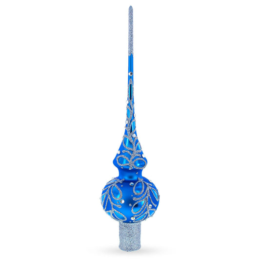 Blue Paisley Mouth Glass Christmas Tree Topper 11 Inches