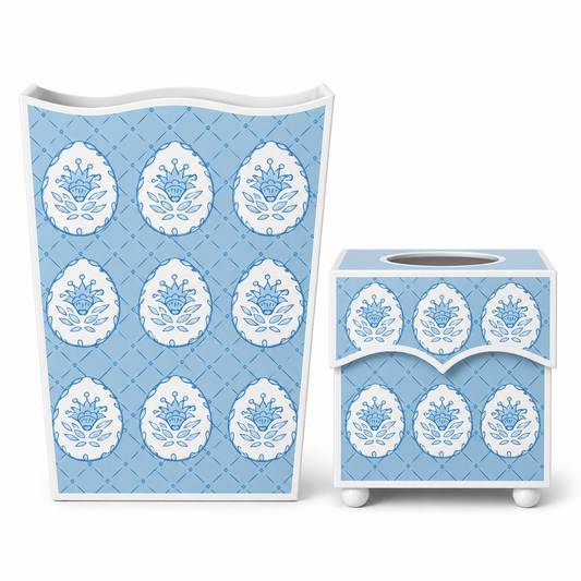 Blue Meadow Crest Wastepaper Basket & Tissue (2 Options)