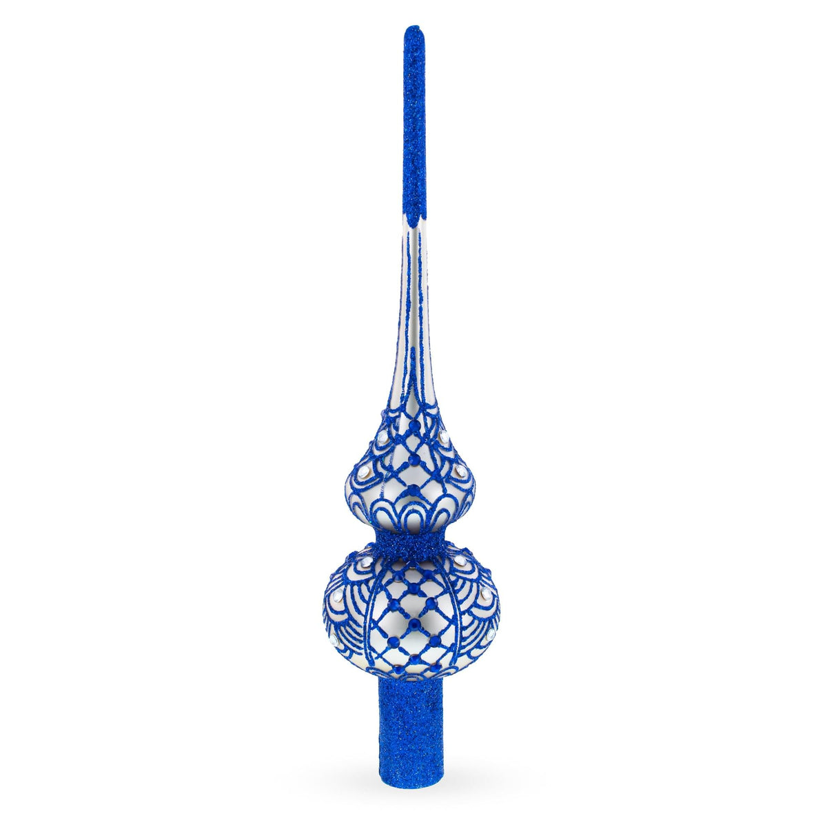 Blue on Silver Glass Christmas Tree Topper 11 Inches