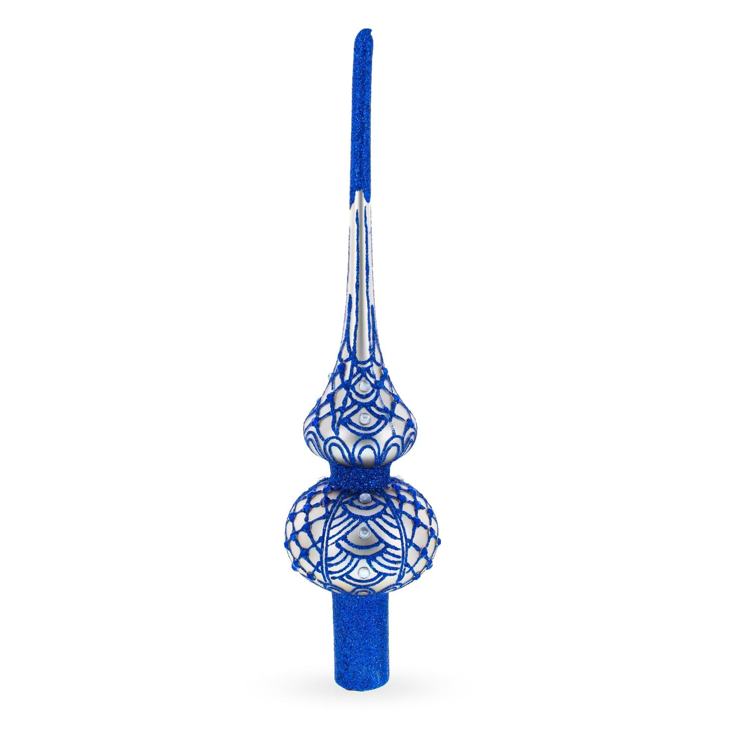 Blue on Silver Glass Christmas Tree Topper 11 Inches