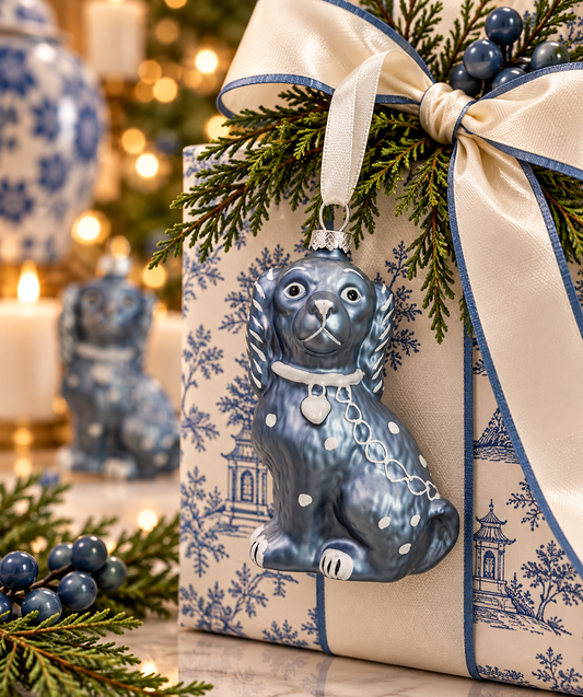 Pearlized Blue Staffordshire Dog Gift Topper