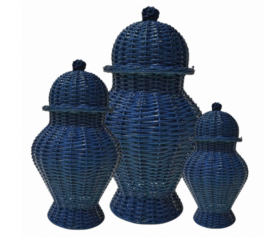 Navy Round Wicker Jar (4 Sizes)