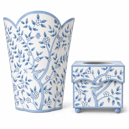 Blue Bird Garden Round Wastepaper Basket & Tissue (2 Options)