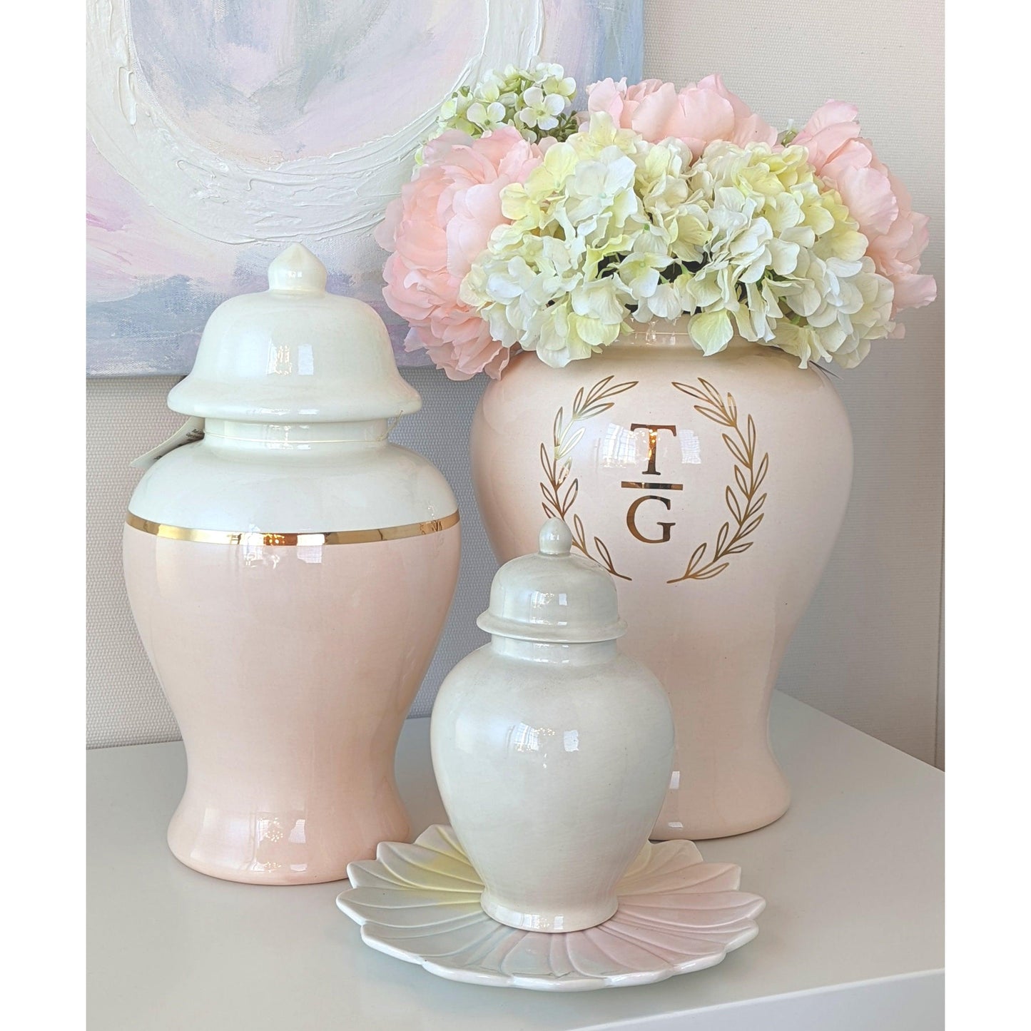 Blush Color Block Ginger Jar with Gold Accent