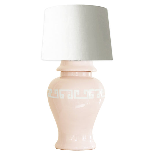 Blush Greek Key Ginger Jar Lamp