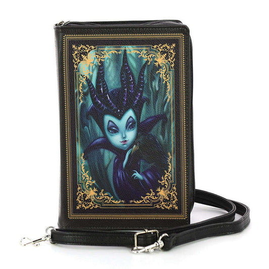a black purse with a picture of a maleficent