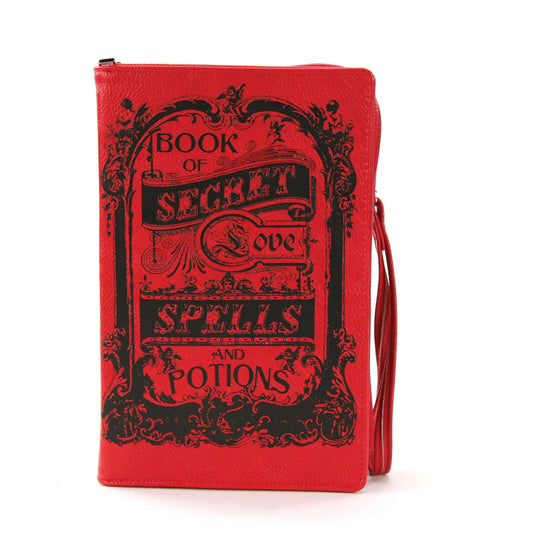 a red book with black text