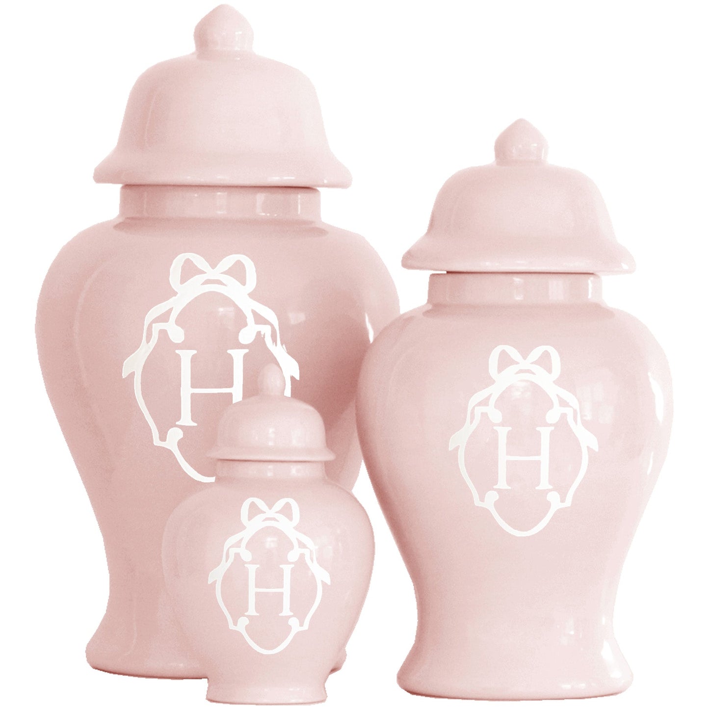 Bow Monogram Ginger Jars in Cherry Blossom Pink