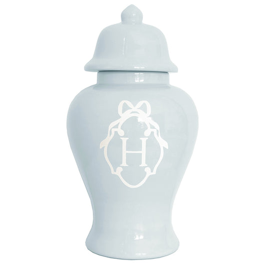 Bow Monogram Ginger Jars in Hydrangea Light Blue