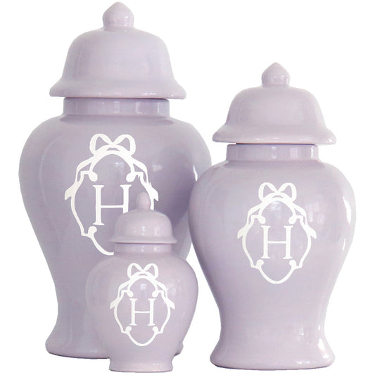 Bow Monogram Ginger Jars in Light Lavender