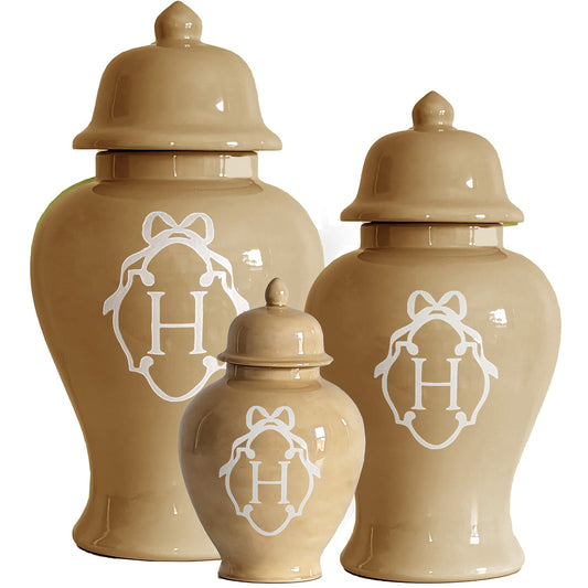 Bow Monogram Ginger Jars in Sand