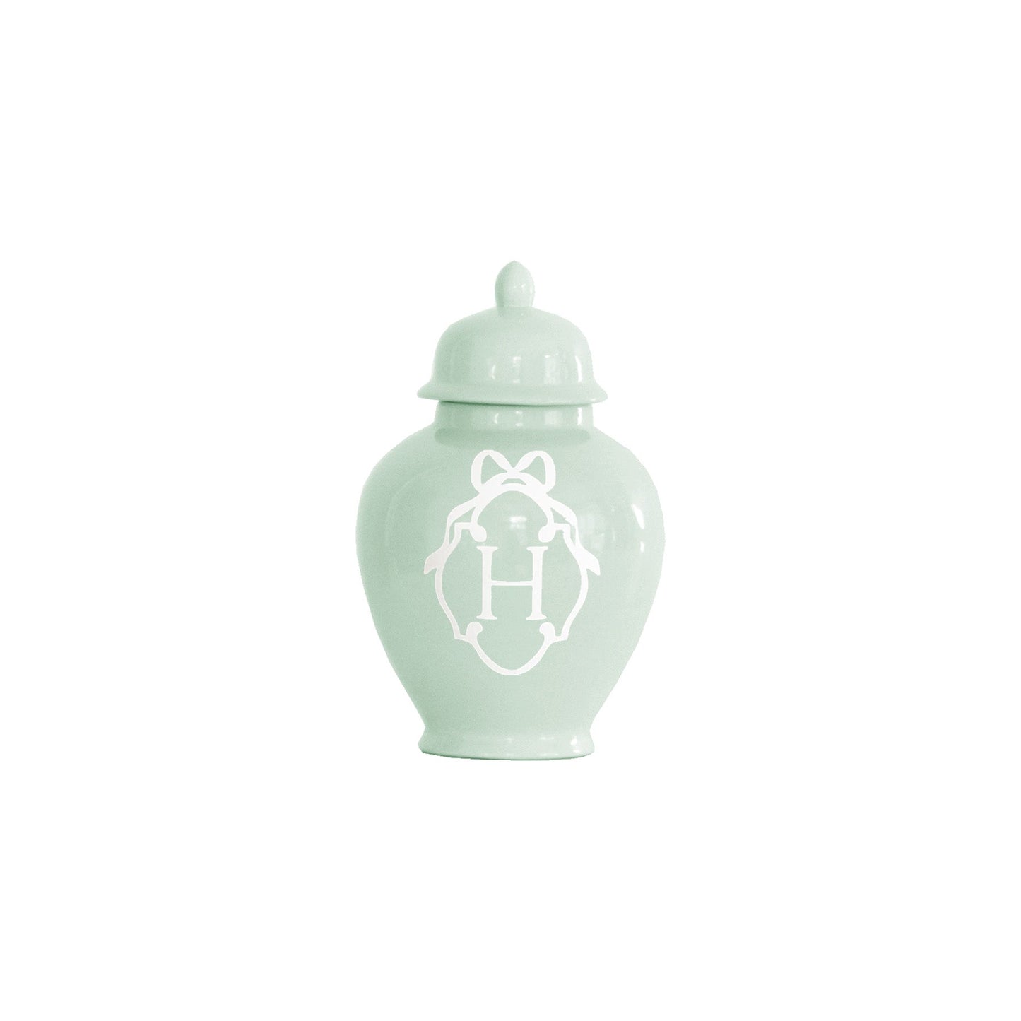 Bow Monogram Ginger Jars in Sea Glass