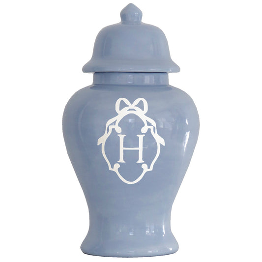 Bow Monogram Ginger Jars in Serenity Blue