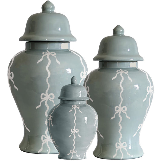 Bow Stripe Ginger Jars in Lamb's Ear