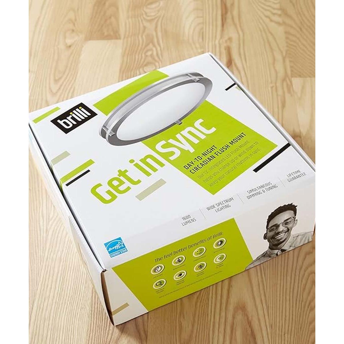 Brilli 13"W 1-Light LED "Get in Sync" Day-to-Night Circadian Flush Mount Light Fixture