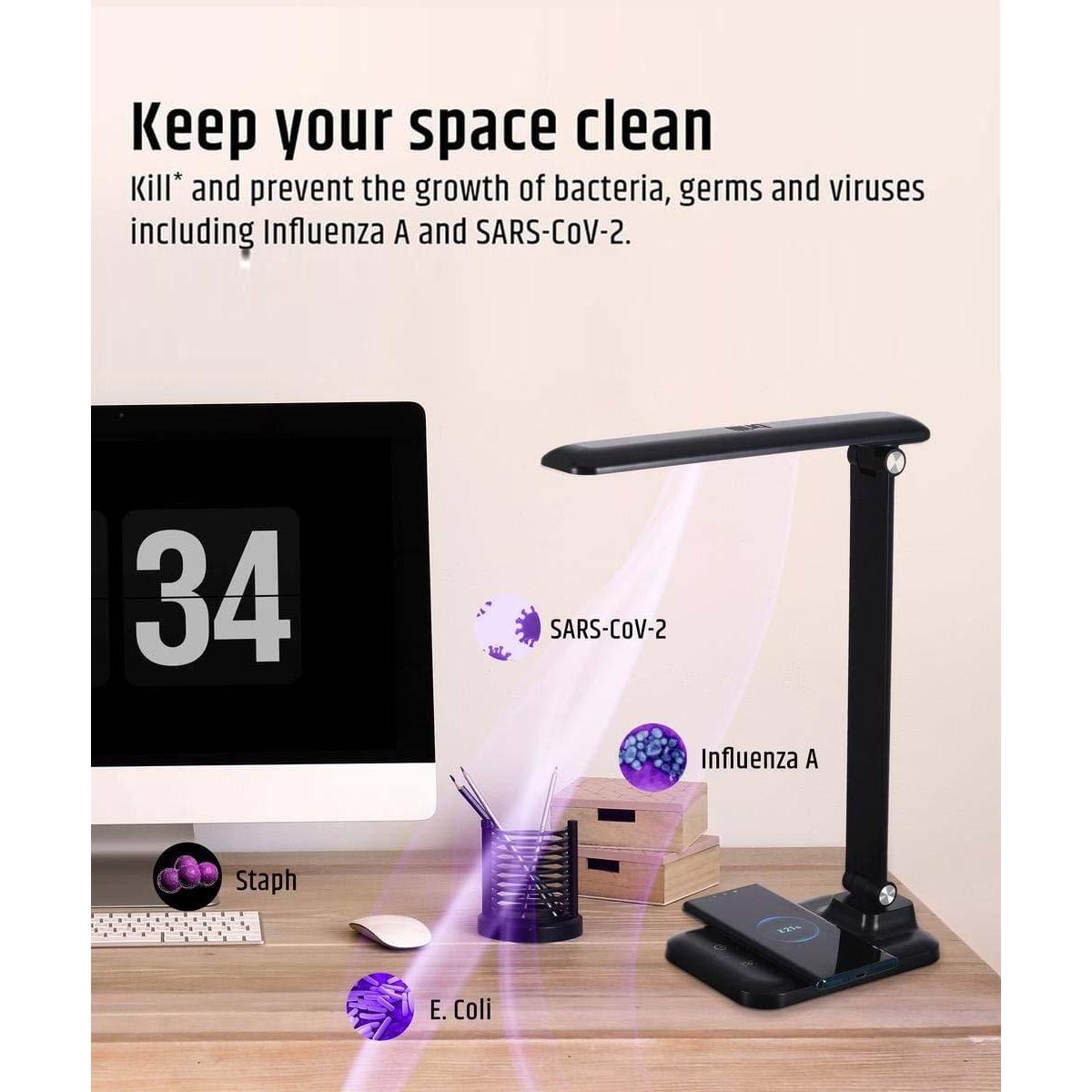 Brilli 15"H Bright-Clean Antimicrobial LED Desk Lamp Matte Black Finish with Wireless Charging