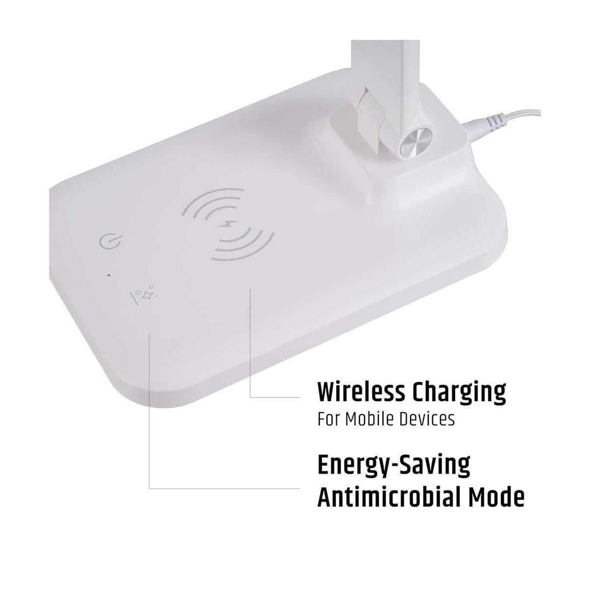 Brilli 15"H Bright-Clean Antimicrobial LED Desk Lamp Matte White Finish with Wireless Charging